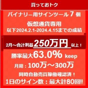 仮想通貨 バイナリー用サインツール 7バージョン 一日平均最大80回サイン出現